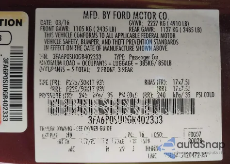 2016 Ford Fusion Energi Titanium from USA, damaged, VIN 3FA6P0SU0GR402333